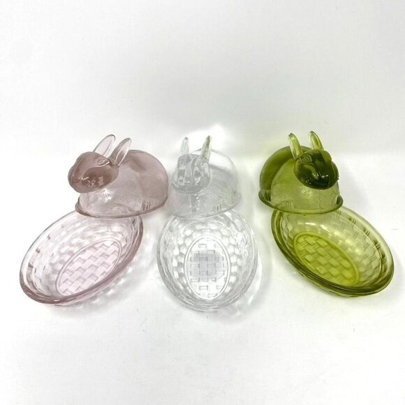 Target Colored Glass Figural Bunny Treats Candy Dish Easter Pink Clear Green - Picture 2 of 16